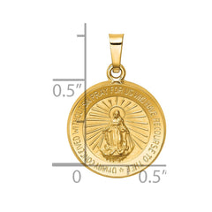 14k Polished and Satin Miraculous Medal Hollow Pendant