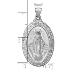 14k White Gold Polished/Satin Miraculous Medal Hollow Pendant