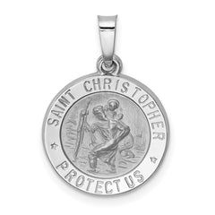 14k White Gold Polished/Satin St Christopher Medal Hollow Pendant - 2