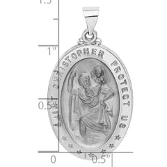 14k White Gold Polished/Satin St Christopher Medal Hollow Pendant - 8