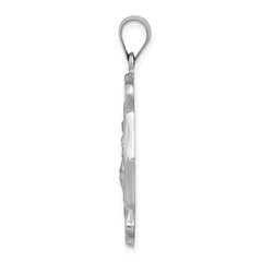 14k White Gold Polish/Satin St Florian Badge Medal Hollow Pendant