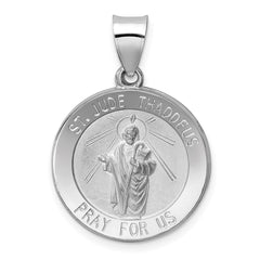 14K White Gold Polish/Satin St Jude Thaddeus Medal Hollow Pendant - 2