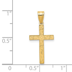 14k Etched Floral Cross Pendant - 3
