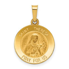 14k Polished and Satin St Theresa Medal Hollow Pendant - 2