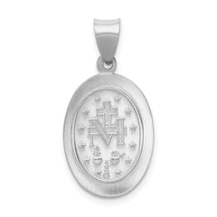 14k White Gold Polished / Satin Miraculous Medal Hollow Pendant - 3
