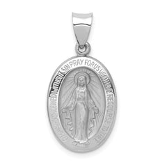 14k White Gold Polished / Satin Miraculous Medal Hollow Pendant - 3
