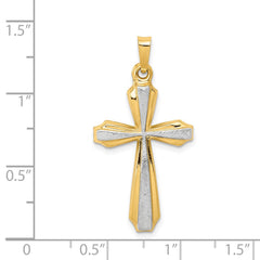 14K with Rhodium Textured and Polished Passion Cross Pendant