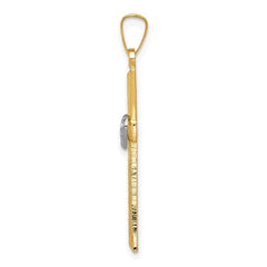 14K Two-tone Textured and Polished Latin Cross w/ Hearts Pendant