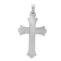 14K White Gold Textured and Polished Fleur de lis Cross Pendant - 2