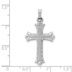 14K White Gold Textured and Polished Fleur de lis Cross Pendant - 2