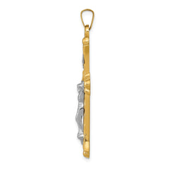 14k Two-Tone Textured and Polished INRI Crucifix Pendant