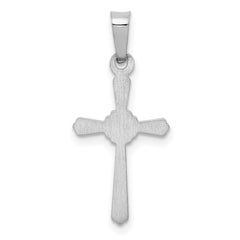 14k White Gold Polished Center Flower Cross Pendant
