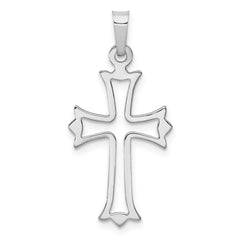 14k White Gold Polished Cut out Fleur de Lis Cross Pendant