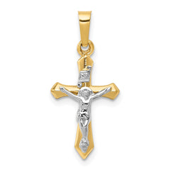 14k Two-tone Polished INRI Crucifix Pendant - 8