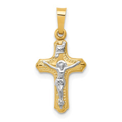 14k Two-tone Polished and Textured INRI Crucifix Pendant - 2