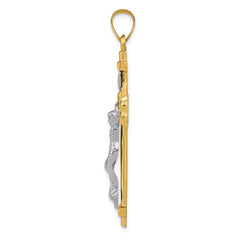 14k Two-tone Polished INRI Crucifix Pendant - 11