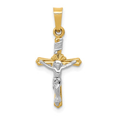14k Two-tone Polished INRI Crucifix Pendant - 5