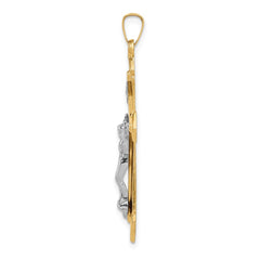 14k Two-tone Polished INRI Crucifix Pendant - 12