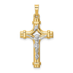 14k Two-tone Polished INRI Crucifix Pendant - 10