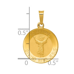 14K Polished Satin Hollow Divino Nino Round Medal Pendant
