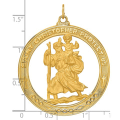 14k Solid Polished/Satin Extra Large Cut-out St. Christopher Medal