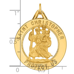 14k Solid Polished/Satin Round Cut-out St. Christopher Medal