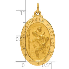14k Solid Polished/Satin Medium Oval St. Christopher Medal - 2
