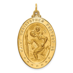 14k Solid Polished/Satin Large Oval St. Christopher Medal - 2