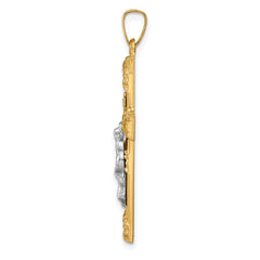 14k Two-tone Hollow Polished Textured & Striped Latin Crucifix