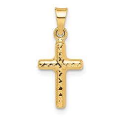 14k Polished Diamond-cut Reversible Puffed Cross Pendant - 2