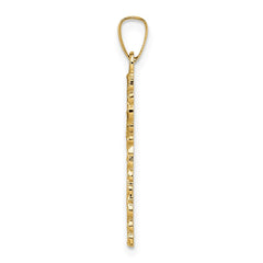 14k Polished and Textured Solid Floral Cross Pendant - 2