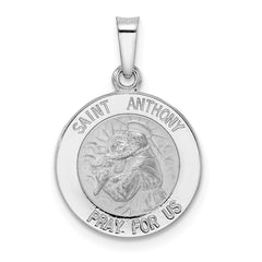 14k White Gold Polished and Satin Hollow St Anthony Medal Pendant - 2
