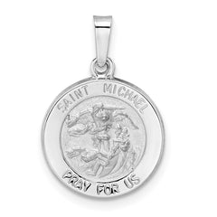 14k White Gold Polished and Satin Hollow St Michael Medal Pendant - 2