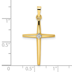 14k Two-tone Polished Solid Diamond Shape Center Cross Pendant - 2