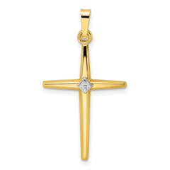 14k Two-tone Polished Solid Diamond Shape Center Cross Pendant - 2