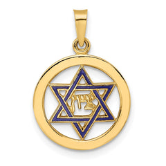 14k Polished and Enameled Solid Star of David Pendant - 2