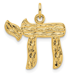14k Polished and Textured Solid Chai Symbol Pendant - 3