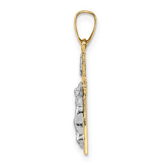14k Two-tone Polished Solid INRI Crucifix Pendant - 5