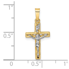 14k Two-tone Polished Solid INRI Crucifix Pendant - 5