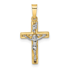 14k Two-tone Polished Solid INRI Crucifix Pendant - 5