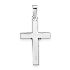 14k White Gold Polished Solid INRI Striped Crucifix Pendant - 2