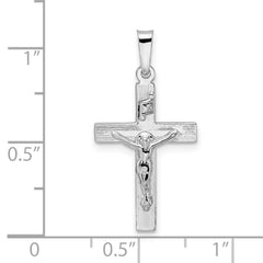 14k White Gold Polished Solid INRI Striped Crucifix Pendant - 2