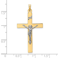 14k Two-tone Polished Solid INRI Crucifix Pendant - 12