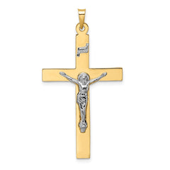 14k Two-tone Polished Solid INRI Crucifix Pendant - 12