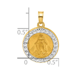 14K and White Rhodium Hollow Miraculous Mary Plain Back Medal
