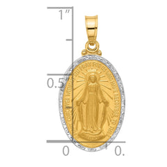 14K with Rhodium Satin and Polished Miraculous Medal Solid Oval Pendant - 4