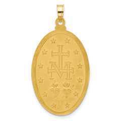 14K with Rhodium Satin and Polished Miraculous Medal Solid Oval Pendant - 3