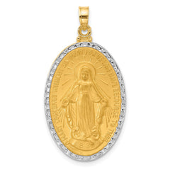 14K with Rhodium Satin and Polished Miraculous Medal Solid Oval Pendant - 3