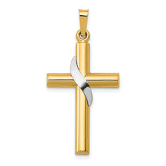 14K Two-Tone Hollow Cross w/Drape Charm - 2