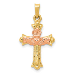 14k Two-tone Claddagh Cross Pendant - 7